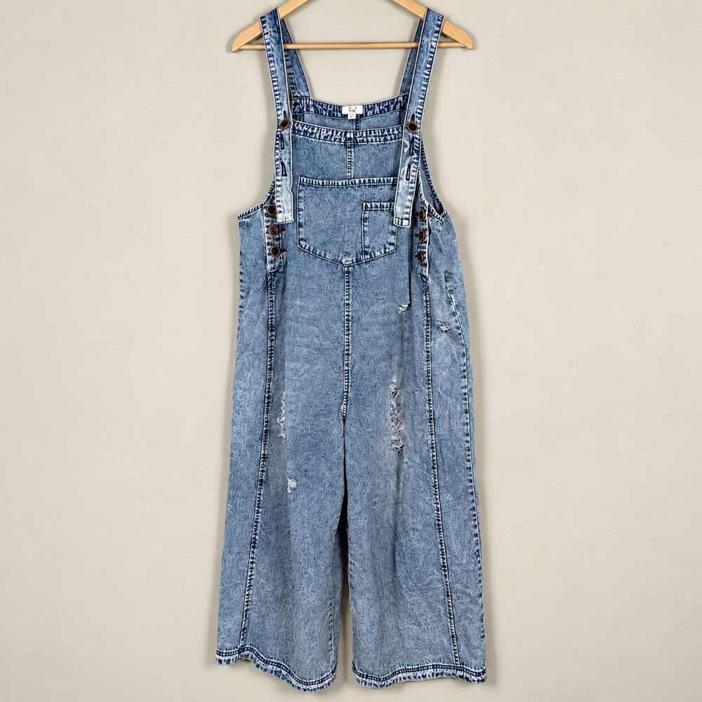 Easel Los Angeles Distressed Denim Overalls Lg Oversized Fits M Wide Leg boho